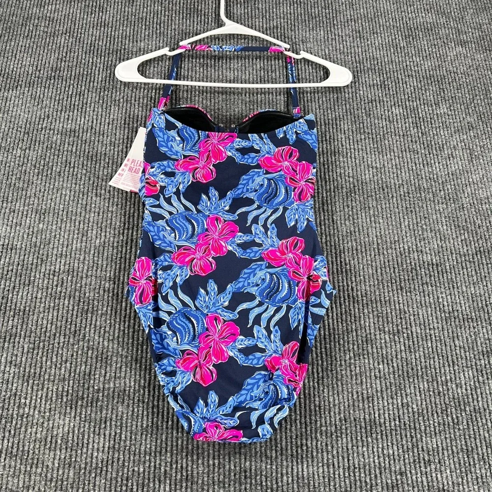 Lilly Pulitzer Farlee One‎ Piece Swim Suit Low Tide Navy Blue Floral Size 2 New